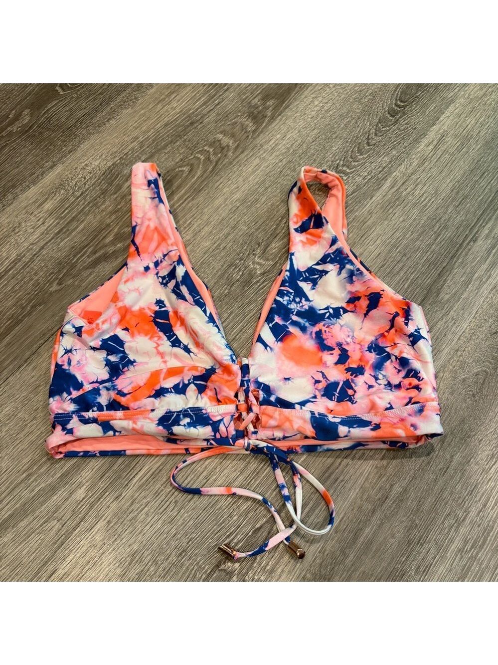 Maaji Allure Longoine Reversable Coral and Navy Bikini Top Size L